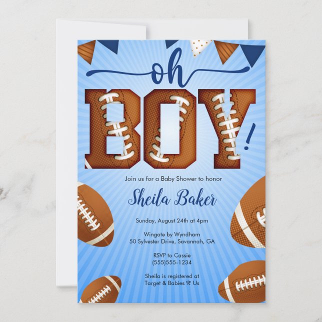 Football Sports Baby Shower Invitation - Oh Boy (Front)