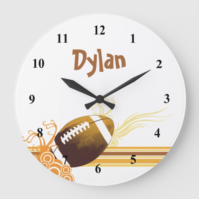 Football Sports Ball Game Personalised Name Large Clock (Front)