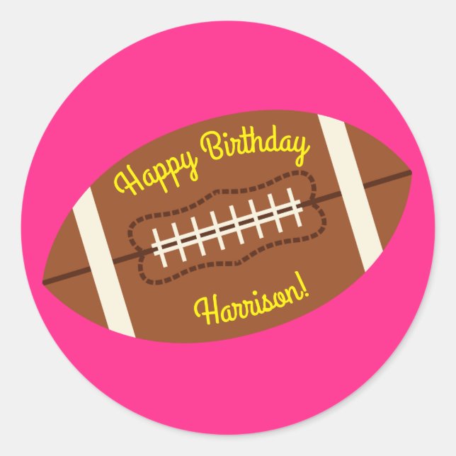 Football Sports Birthday Party Pink Classic Round Sticker (Front)