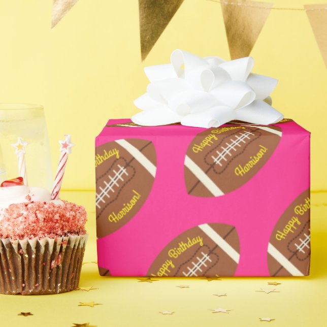 Football Sports Birthday Party Pink Wrapping Paper (Birthday Party)