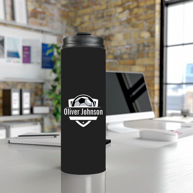 Football Sports Boys Black Thermal Tumbler (Creator Uploaded)