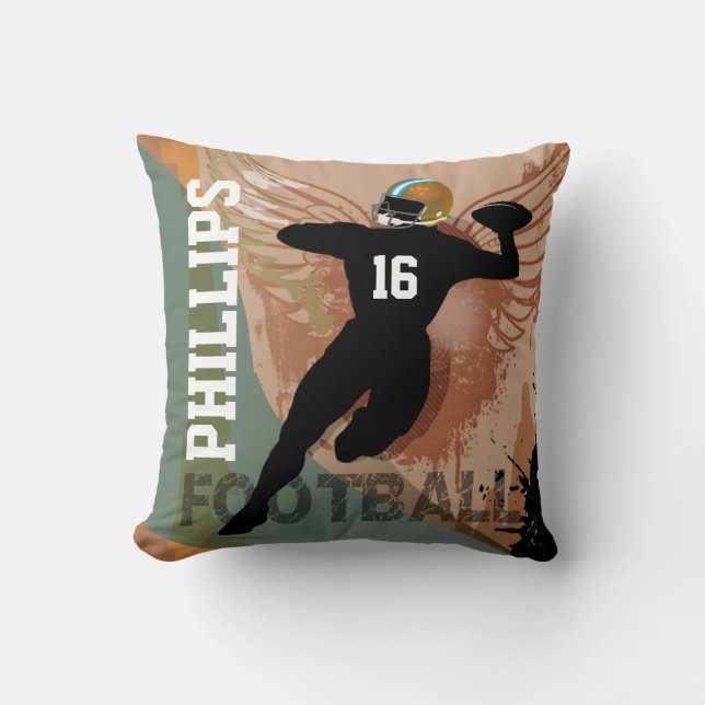 Football Sports Custom Name Number | tan Cushion (Front)