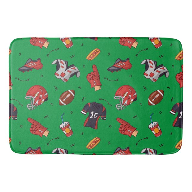 Football Sports Equipment, Food and Drink Bath Mat (Front)
