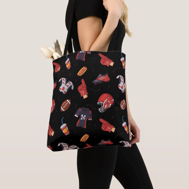 Football Sports Equipment with Food Pattern Tote Bag (Close Up)