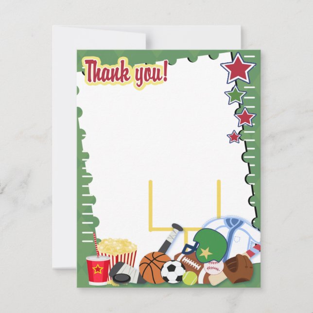 FOOTBALL SPORTS FAN 4x5 Flat Thank you note Invitation (Front)