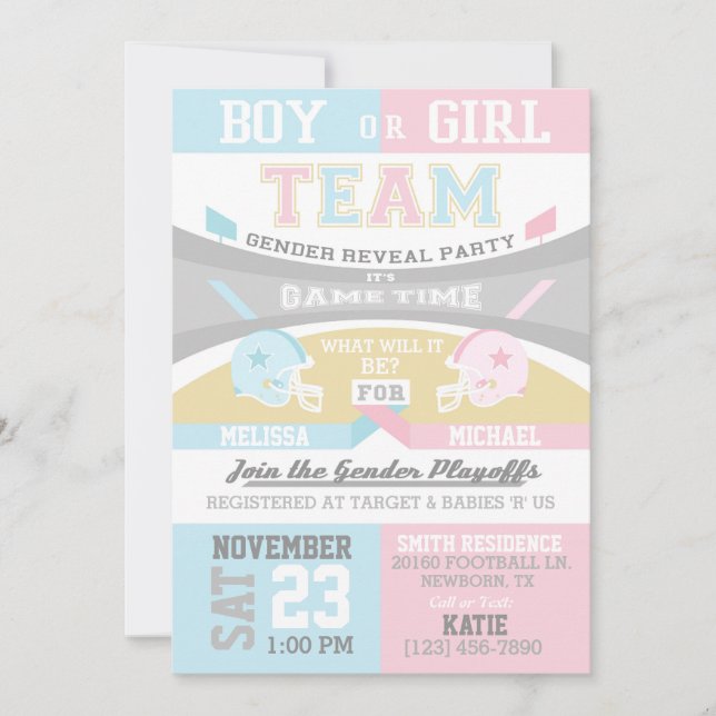 Football Sports Gender Reveal Invitations (Front)
