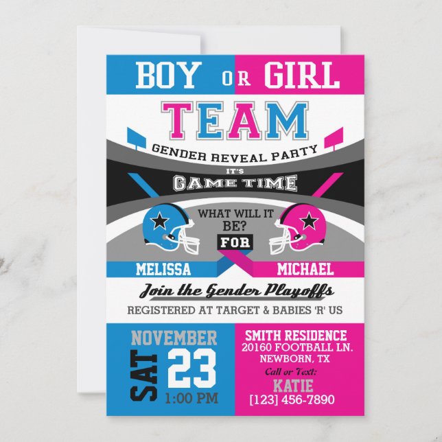 Football Sports Gender Reveal Invitations (Front)