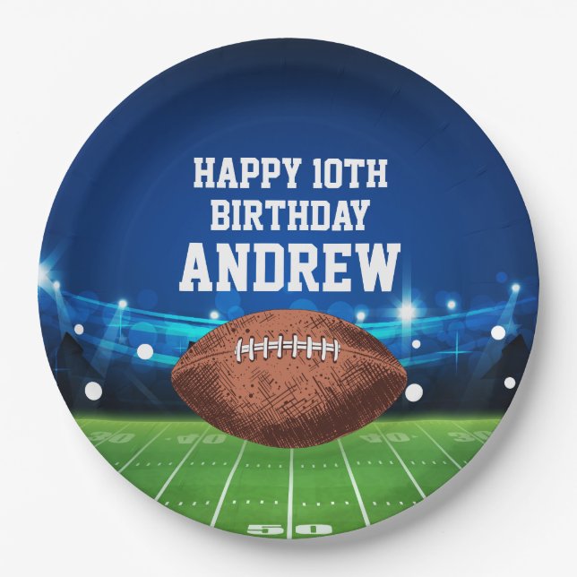 Football Sports Happy Birthday Paper Plates (Front)