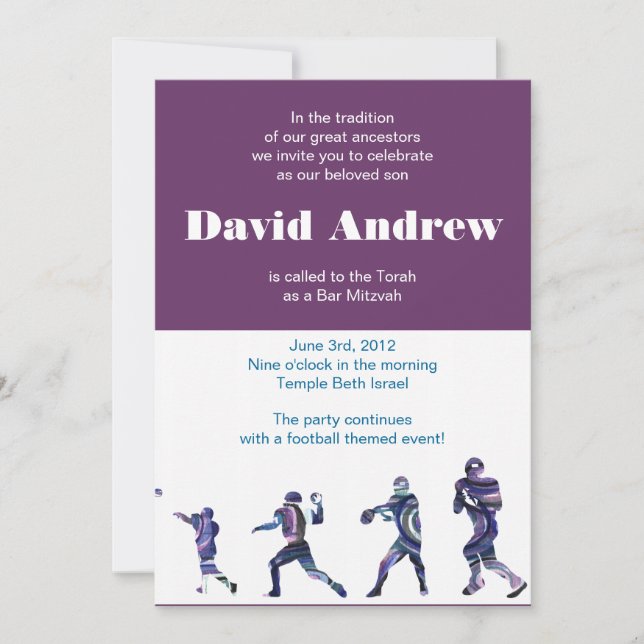 Football Sports Invitation Bar Mitzvah Jewish plum (Front)