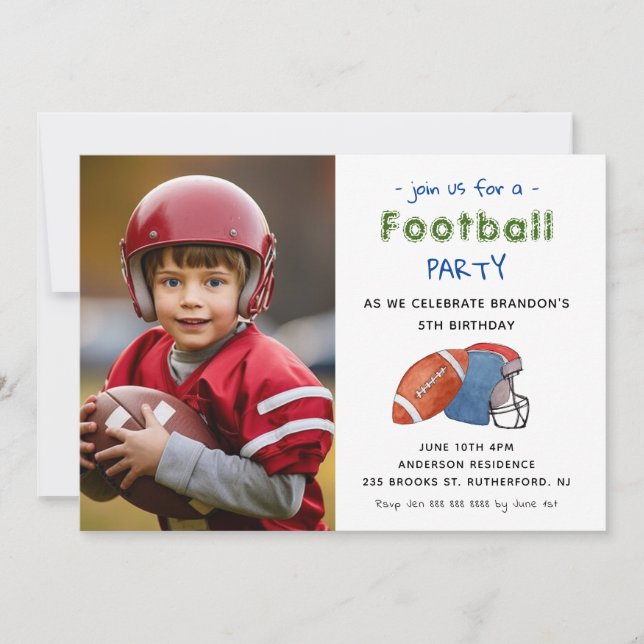 Football Sports Kids Birthday Photo Invitation (Front)