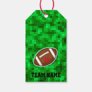 Football Sports Number Team Pixilated Green Field Gift Tags