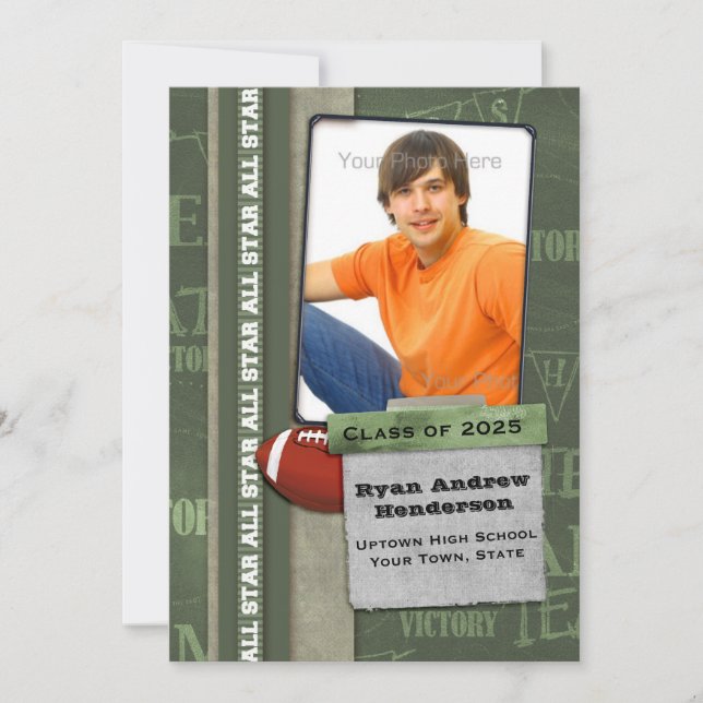 Football, Sports, Photo Graduation Announcement (Front)