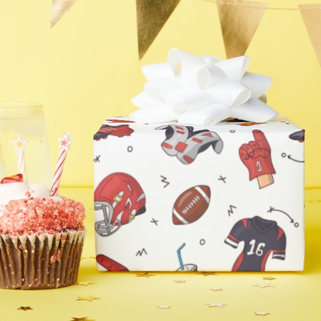 Football Sports Symbols Pattern Athletes Wrapping Paper (Birthday Party)