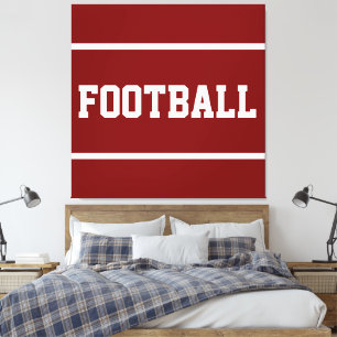 FOOTBALL Sporty Bold Text Deep Red White Stripes Canvas Print