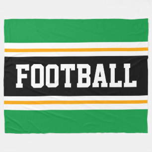 FOOTBALL Sporty Bright Green Black White Stripes Fleece Blanket