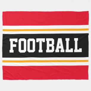 FOOTBALL Sporty Bright Red Black White Stripes Fleece Blanket