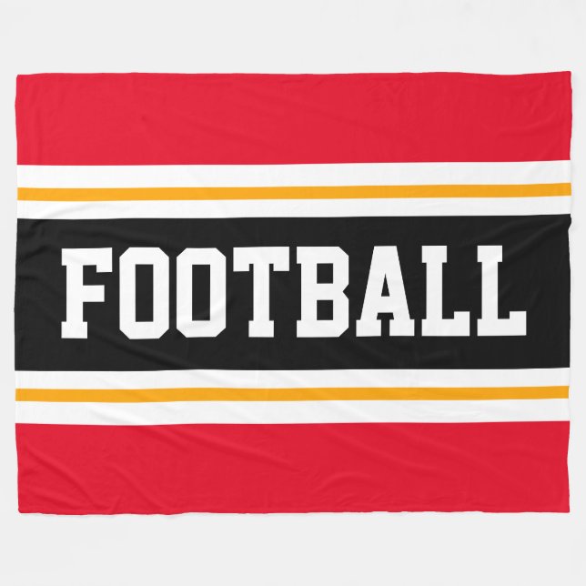 FOOTBALL Sporty Bright Red Black White Stripes Fleece Blanket (Front (Horizontal))