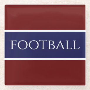 FOOTBALL Sporty Deep Red White Navy Blue Stripes Glass Coaster