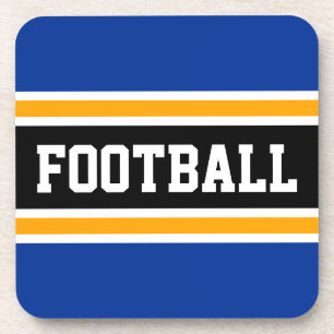 FOOTBALL Sporty Navy Yellow Black Racing Stripes Coaster