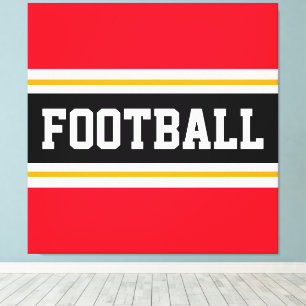 FOOTBALL Sporty Red Black White Yellow Stripes Canvas Print