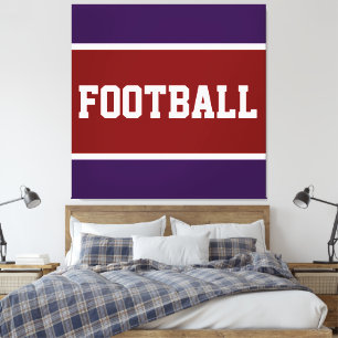 FOOTBALL Sporty Text Deep Red Purple Stripes Canvas Print