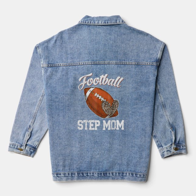 Football Step Mum Leopard Ball  Mother's Day  Denim Jacket (Back)