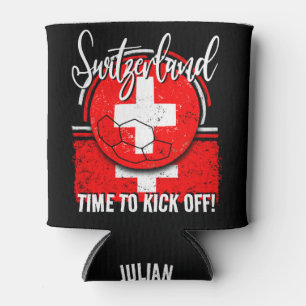 Football Switzerland Flag, Swiss Sports Fan Can Cooler