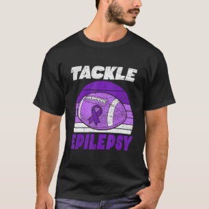 Football Tackle Epilepsy Retro Awareness Purple Ri T-Shirt