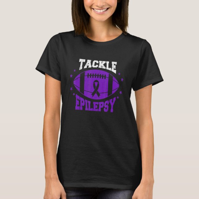 Football Tackle Epilepsy Retro Awareness Purple Ri T-Shirt (Front)
