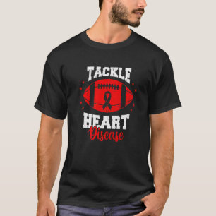 Football Tackle Heart Disease Retro Awareness Red  T-Shirt