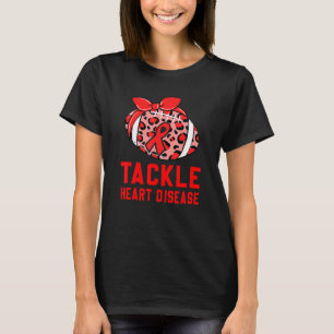 Football Tackle Heart Disease Retro Awareness Red T-Shirt