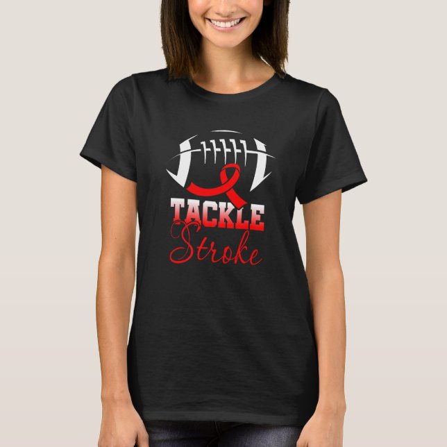 Football Tackle Stroke Retro Awareness Red Ribbon  T-Shirt (Front)