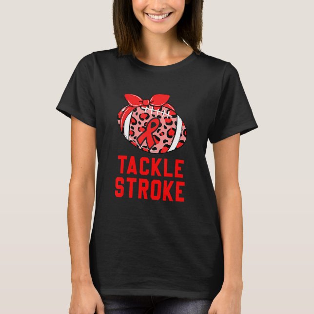 Football Tackle Stroke Retro Awareness Red Ribbon  T-Shirt (Front)