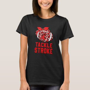 Football Tackle Stroke Retro Awareness Red Ribbon  T-Shirt