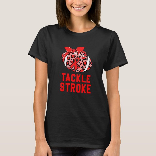 Football Tackle Stroke Retro Awareness Red Ribbon  T-Shirt (Front)