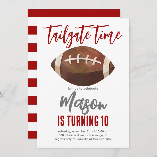Football Tailgate Birthday ANY COLOR COMBO Invitation (Front/Back)