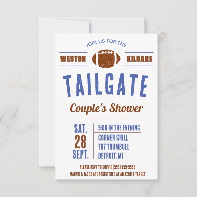 Football Tailgating Couples' Bridal Shower Invitat Invitation (Front)