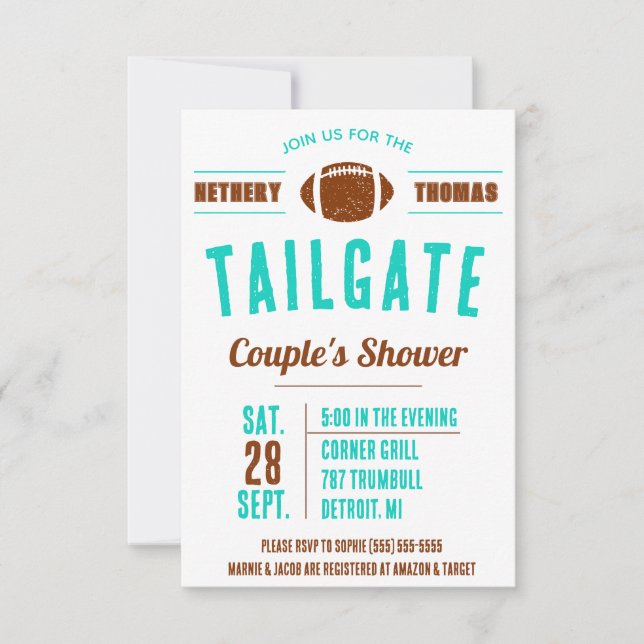 Football Tailgating Couples' Bridal Shower Invitat Invitation (Front)