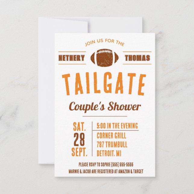 Football Tailgating Couples' Bridal Shower Invitat Invitation (Front)
