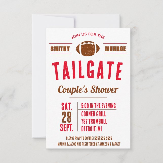 Football Tailgating Couples' Bridal Shower Invitat Invitation (Front)