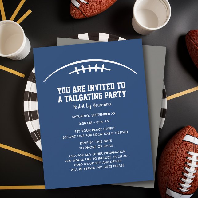 Football Tailgating Party - blue silver Invitation (Tailgating Party Invitation)