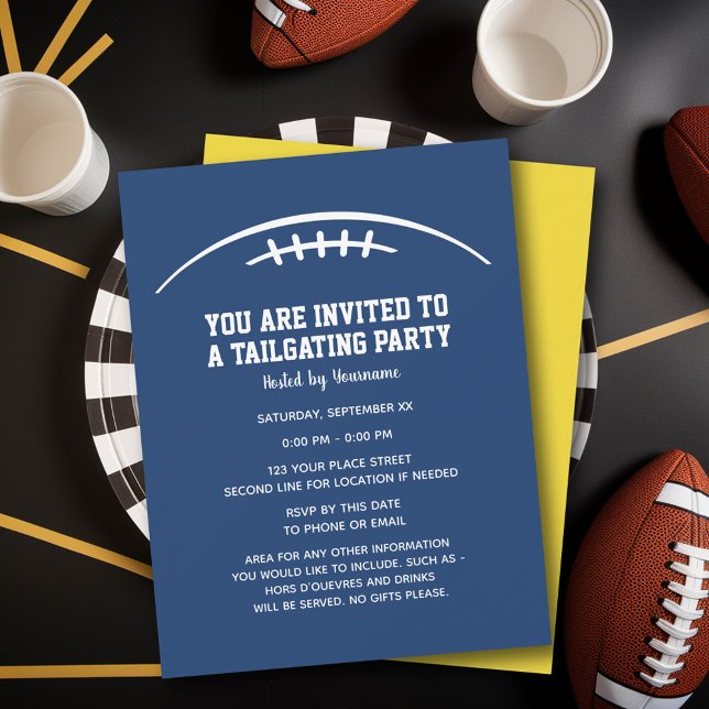 Football Tailgating Party - blue yellow Invitation (Tailgating Party Invitation)