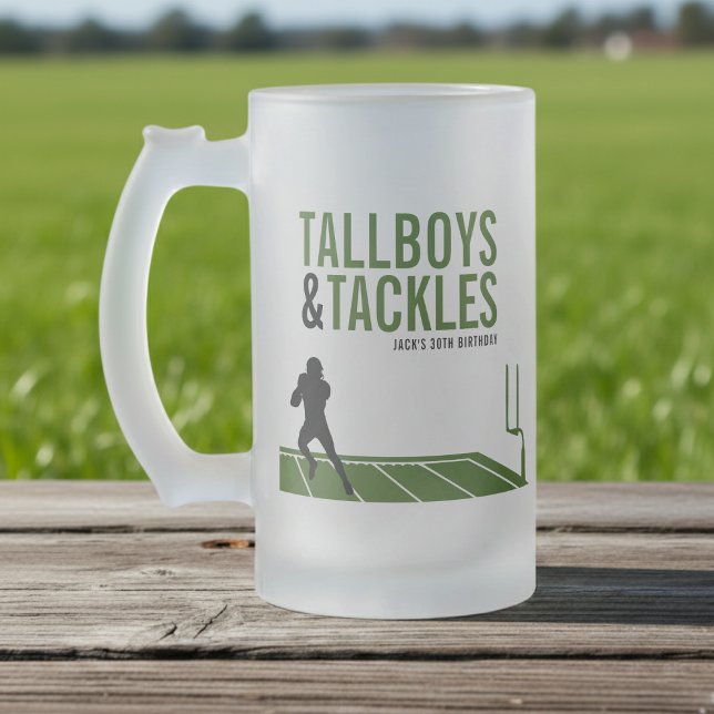Football Tallboys & Tackles Sports Birthday Party Frosted Glass Beer Mug (Creator Uploaded)