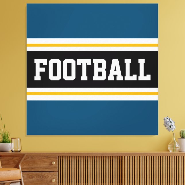 FOOTBALL Teal Blue Black White Yellow Stripes Canvas Print (Insitu(LivingRoom))