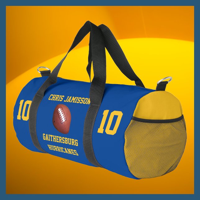 Football Team, Coach, Player Blue Gold Personalise Duffle Bag (Creator Uploaded)