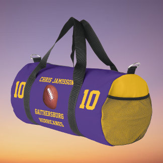 Football Team Coach Player Purple Gold Personalise Duffle Bag