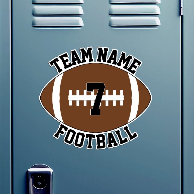 Football Team Name and Player Number Custom Sports (Custom football sticker with custom team name and player number on a locker room locker)