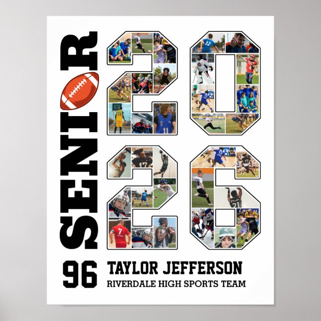 Football Team Senior 2026 Sports Photo Collage Poster (Front)