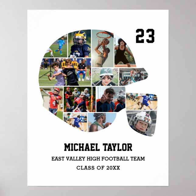 Football Team Senior Graduation Gift Photo Collage Poster (Front)