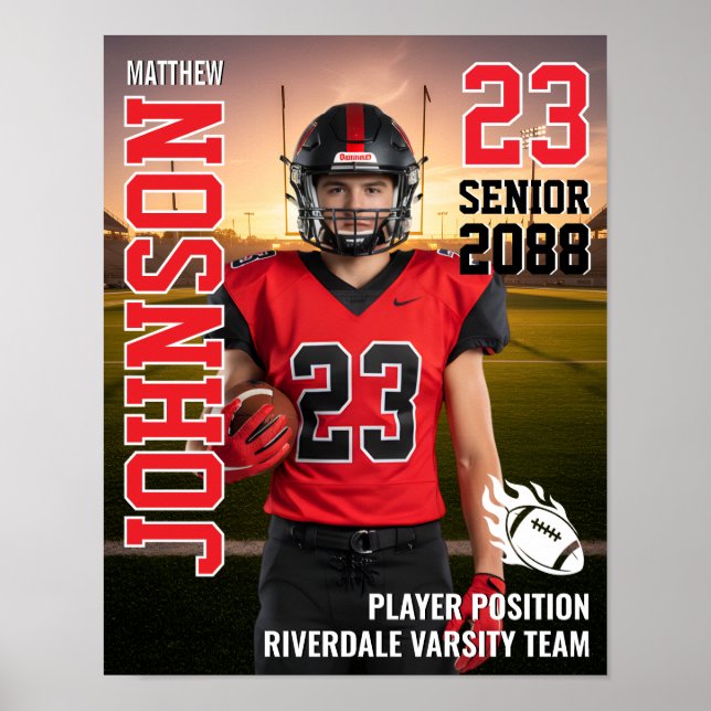 Football Team Senior MVP Player Photo Gift Sports Poster (Front)